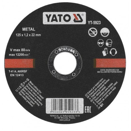 Tarcza do cięcia metalu INOX 125x1.2x22 YATO
